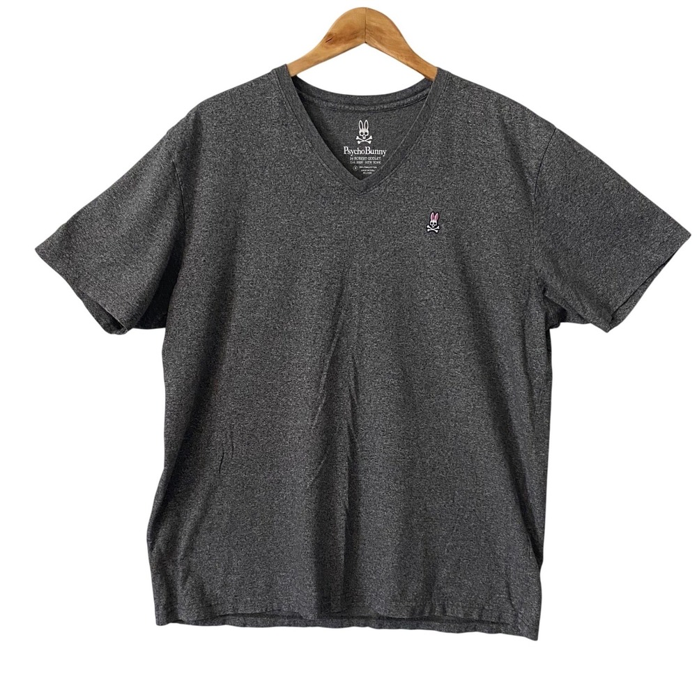 Psycho Bunny Mens V-Neck T-Shirt Heather Charcoal Grey Pima Cotton Size 8 XL/XXL